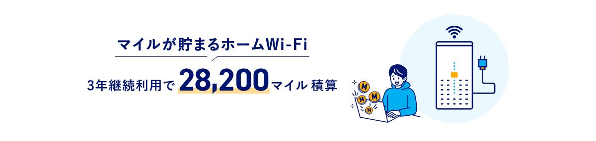 マイルが貯まるホームWi-Fi 3年継続利用で28,200マイル積算