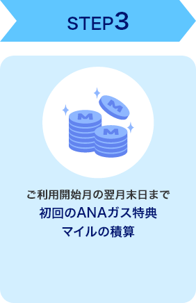 STEP3　ご利用開始月の翌月末日まで　初回のANAガス特典マイルの積算