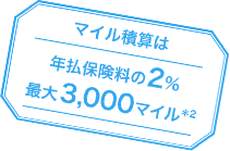 マイル積算は年払保険料の2％　最大3,000マイル*2