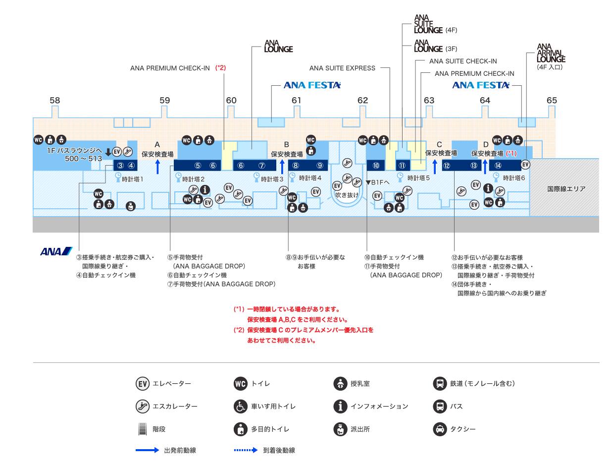 第2ターミナル 2階 出発フロアにある保安検査場B右側・時計塔4番前と保安検査場C右側に「お手伝いが必要なお客様専用カウンター」がございます。