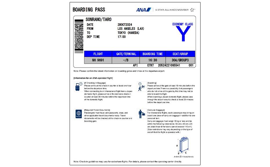 Boarding pass for infants