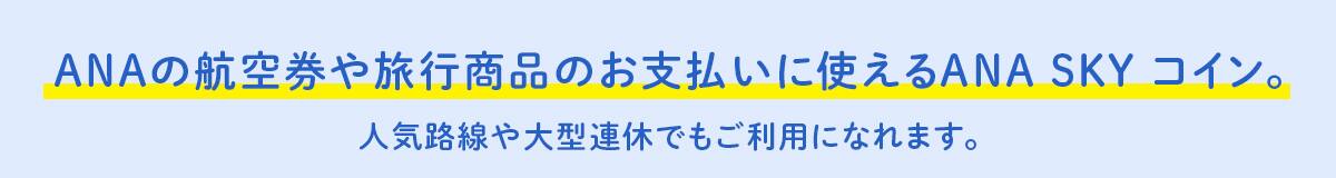ANAの航空券や旅行商品のお支払いに使えるANA SKY コイン。 人気路線や大型連休でもご利用になれます。