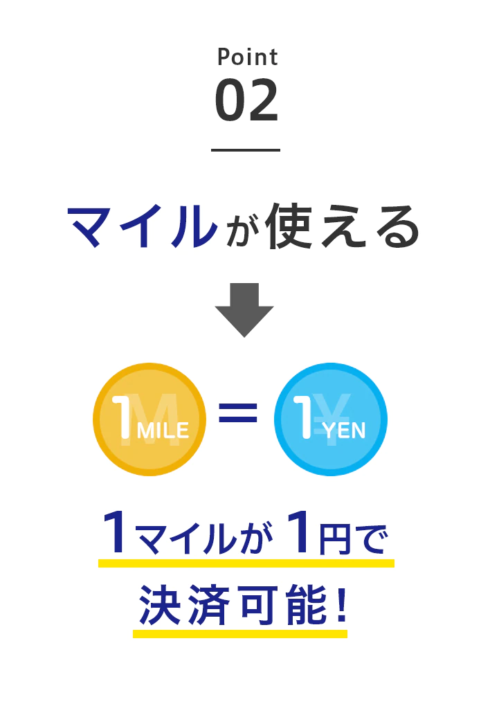 Point02 マイルが使える 1マイルが1円で決済可能！