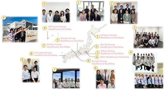 Chitose Group Healthcare Facilities, Narita Group Healthcare Facilities, Tokyo Group Healthcare Facilities, ANA Healthcare Center, Chubu Group Healthcare Facilities, Kansai Group Healthcare Facilities, Osaka Group Healthcare Facilities, Fukuoka Group Healthcare Facilities, Okinawa Group Healthcare Facilities