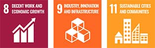 8: DECENT WORK AND ECONOMIC GROWTH 9: INDUSTRY, INNOVATION, AND INFRASTRUCTURE 11: SUSTAINABLE CITIES AND COMMUNITIES