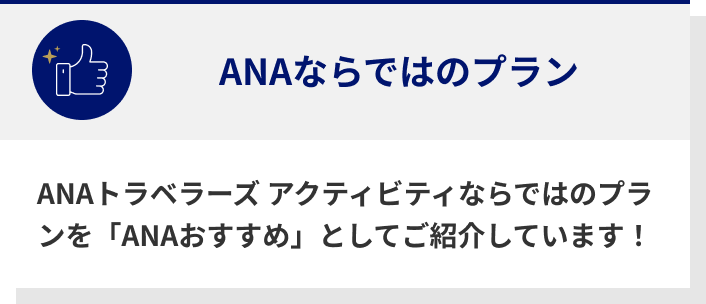 ANAならではのプラン ANAトラベラーズ アクティビティならではのプランを「ANAおすすめ」としてご紹介しています！