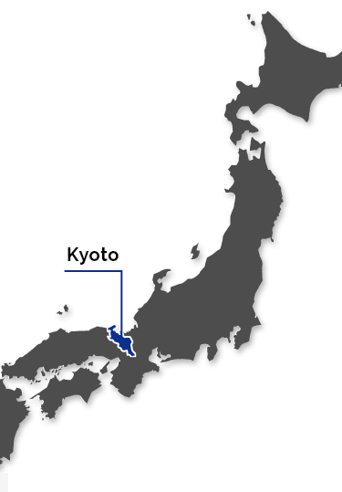Map of Japan showing the location of Kyoto in the Kansai area