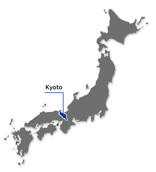 Map of Japan showing the location of Kyoto in the Kansai area