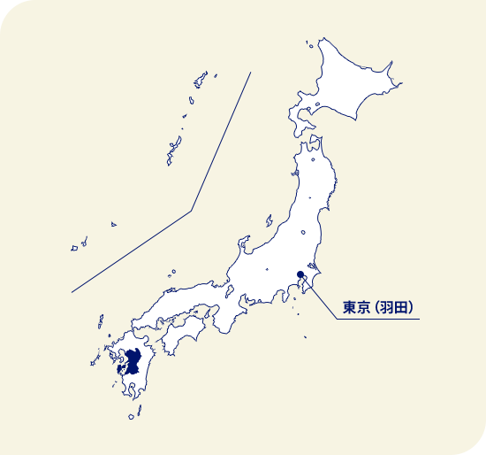 日本地圖 熊本縣位於東京（羽田）西南部