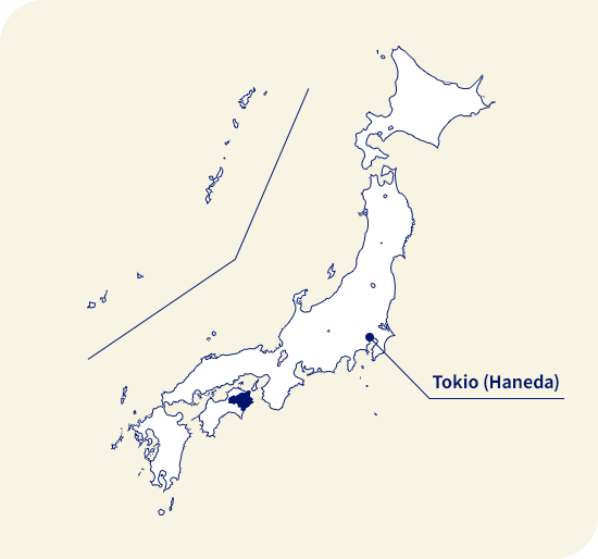 Karte von Japan. Tokushima liegt südwestlich von Tokio (Haneda)