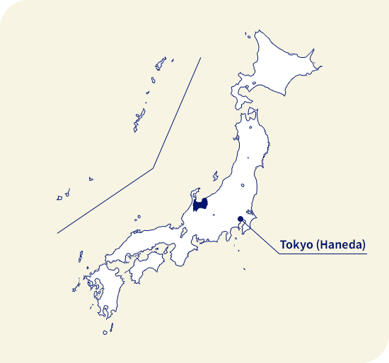 Bản đồ của Nhật bản. Toyama nằm ở phía tây bắc Tokyo (Haneda)