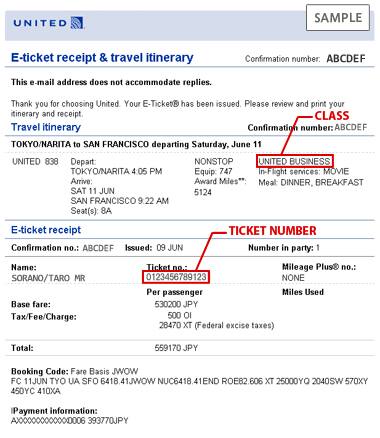 The information that must be entered TICKET NUMBER, CLASS.(UA)