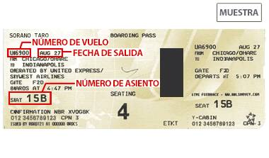 La información que se debe ingresar es el NÚMERO DE VUELO, la FECHA DE SALIDA y el NÚMERO DE ASIENTO.(UA)