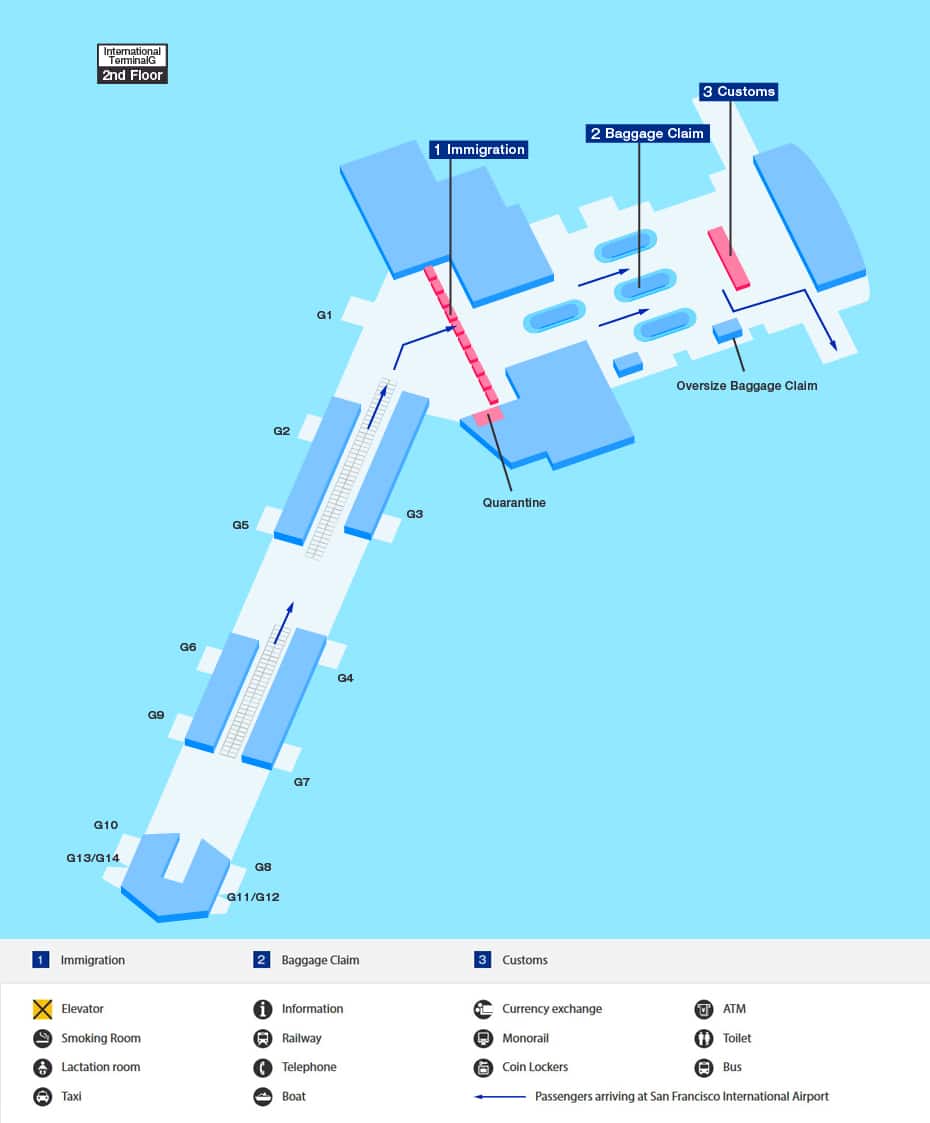 サンフランシスコ空港 到着ターミナルマップ