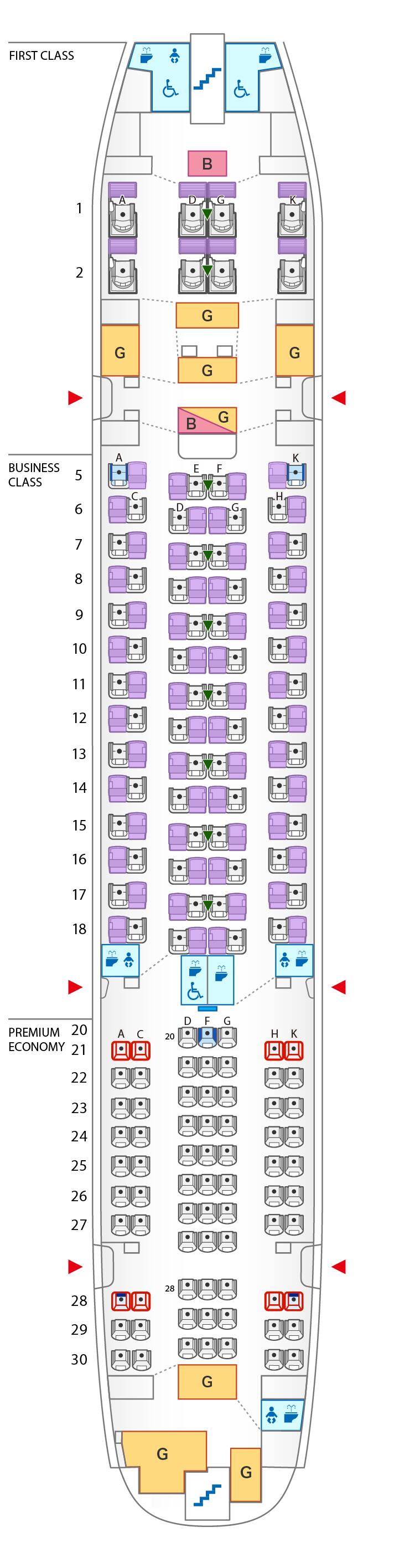 エアバス380-800、2階席シートマップ